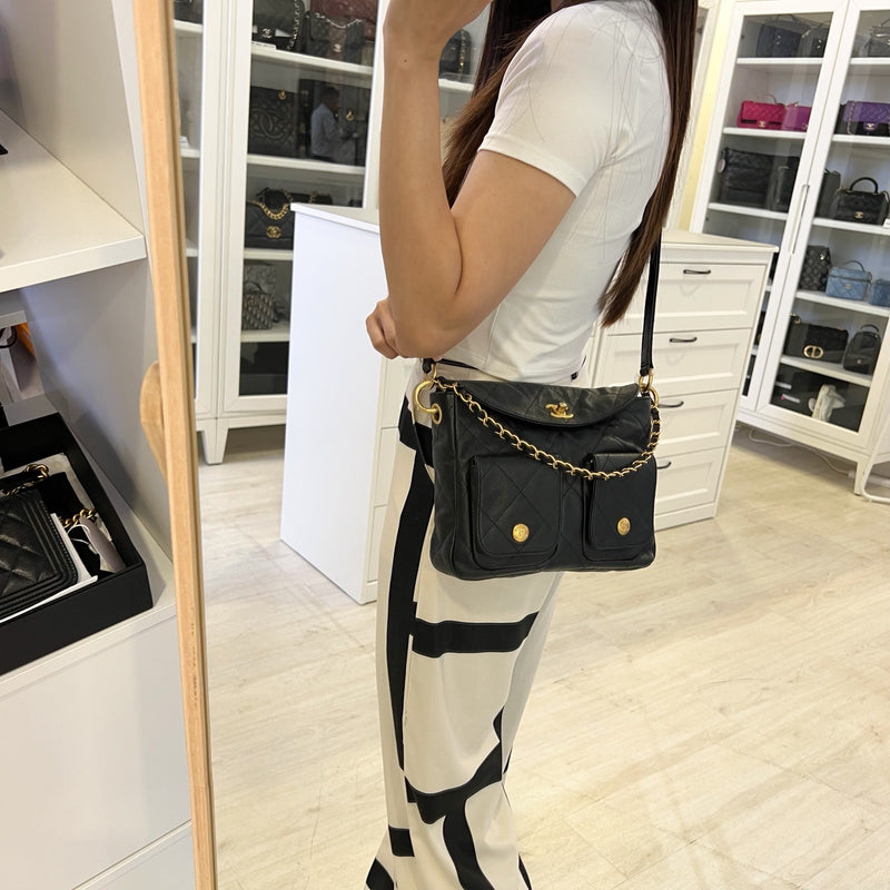 Chanel 25P Small Hobo Bag in Black Caviar and AGHW (Model: AS5384)