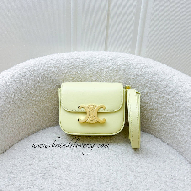 Celine Triomphe Mini Claude Flap Bag in Light Yellow Shiny Calfskin and GHW