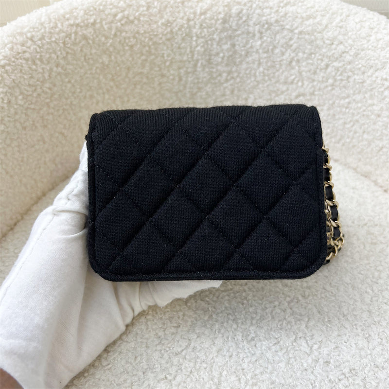 Chanel 2022 VIP Clutch on Chain in Black Jersey and LGHW