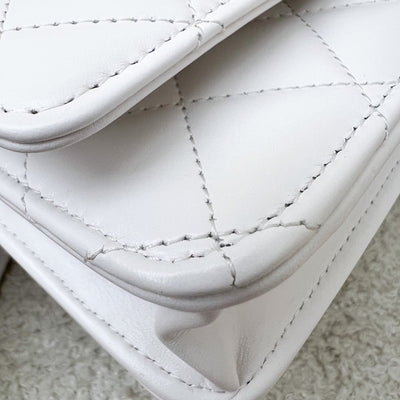 Chanel 24C Double Pearl Adjustable Chain Wallet on Chain WOC in White Calfskin and AGHW (Model: AP2289)