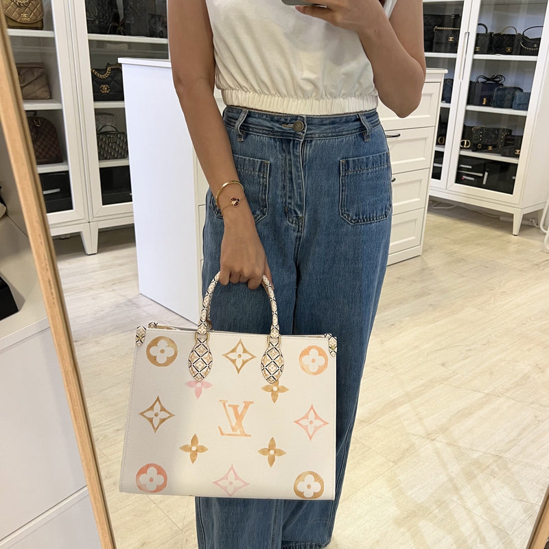 LV By The Pool Onthego MM in Ombre Beige / Creme Giant Monogram Canvas and GHW