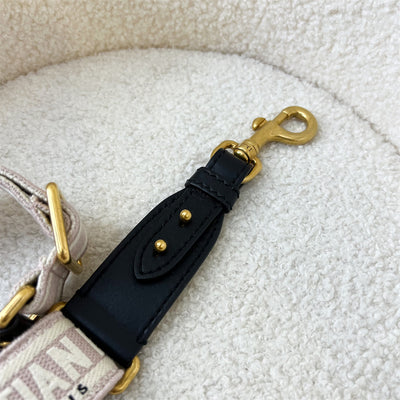 Dior Adjustable Shoulder Strap with Ring in Pink Embroidery with Black Calfskin