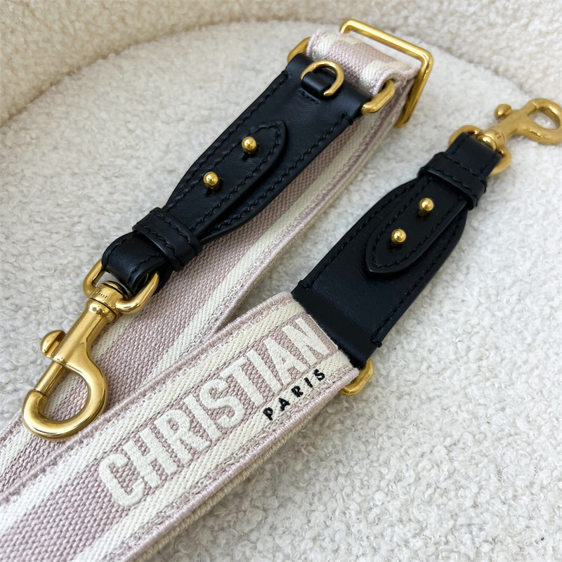Dior Adjustable Shoulder Strap with Ring in Pink Embroidery with Black Calfskin