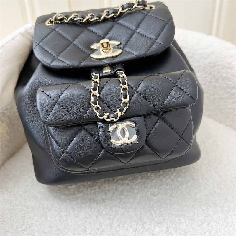 Chanel 22A Duma Mini Backpack in Black Lambskin and LGHW