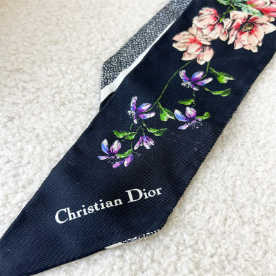 Dior D-Floral Mitzah Scarf in Black Silk