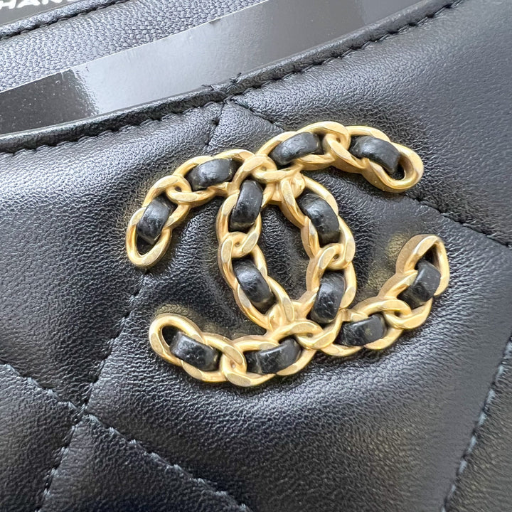 Chanel 19 Zipped Coin Purse / Card Holder in Black Lambskin and