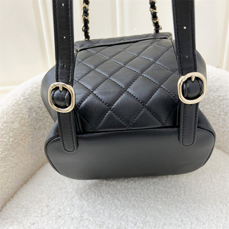 Chanel 22A Duma Mini Backpack in Black Lambskin and LGHW