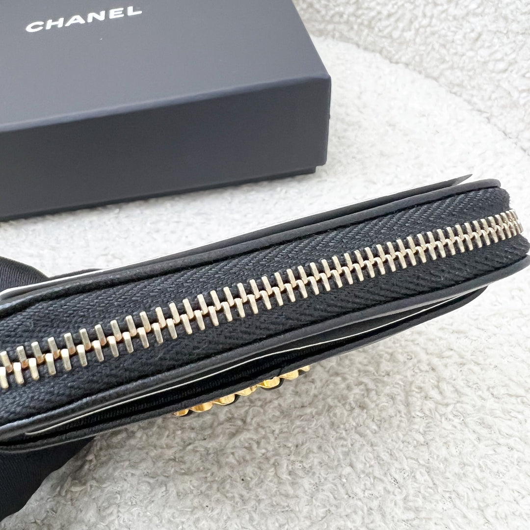 Chanel 19 Zipped Coin Purse / Card Holder in Black Lambskin and