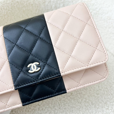 Chanel Classic Wallet on Chain WOC in 22C Bicolor Beige and Black Lambskin and LGHW