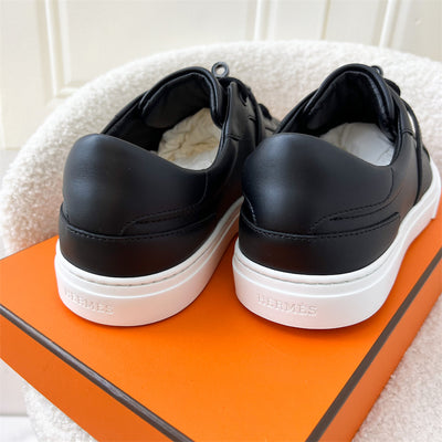 Hermes Day Sneaker in Black Calfskin with Shiny Black Kelly Buckle