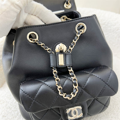 Chanel 22A Duma Mini Backpack in Black Lambskin and LGHW