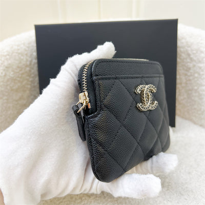 Chanel Seasonal Zipped Square Compact Wallet / Card Holder in Black Caviar and GHW (AP3402)