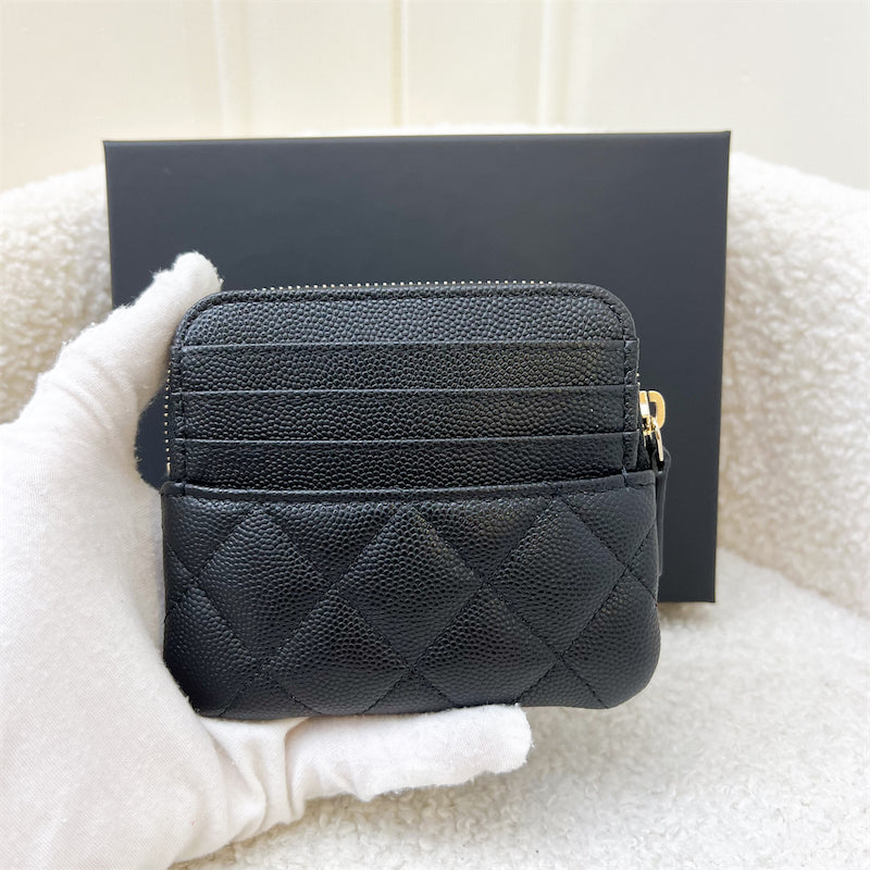 Chanel Seasonal Zipped Square Compact Wallet / Card Holder in Black Caviar and GHW (AP3402)