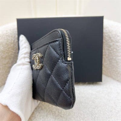 Chanel Seasonal Zipped Square Compact Wallet / Card Holder in Black Caviar and GHW (AP3402)