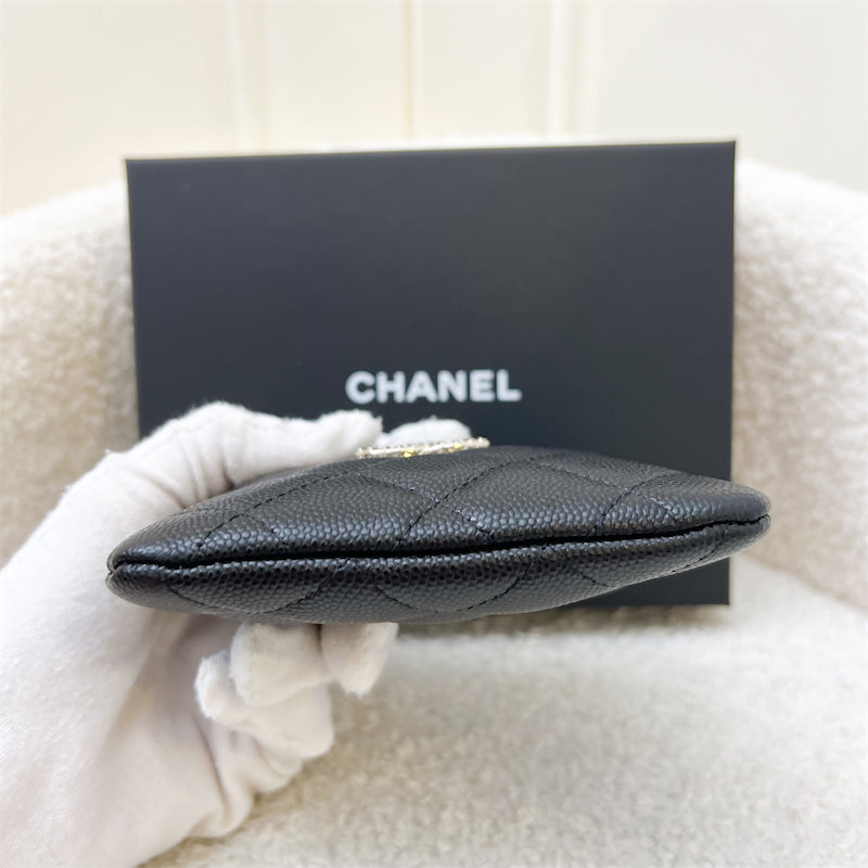 Chanel Seasonal Zipped Square Compact Wallet / Card Holder in Black Caviar and GHW (AP3402)