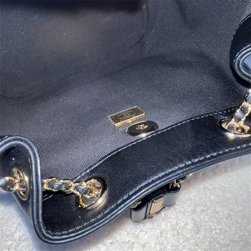 Chanel 22A Duma Mini Backpack in Black Lambskin and LGHW