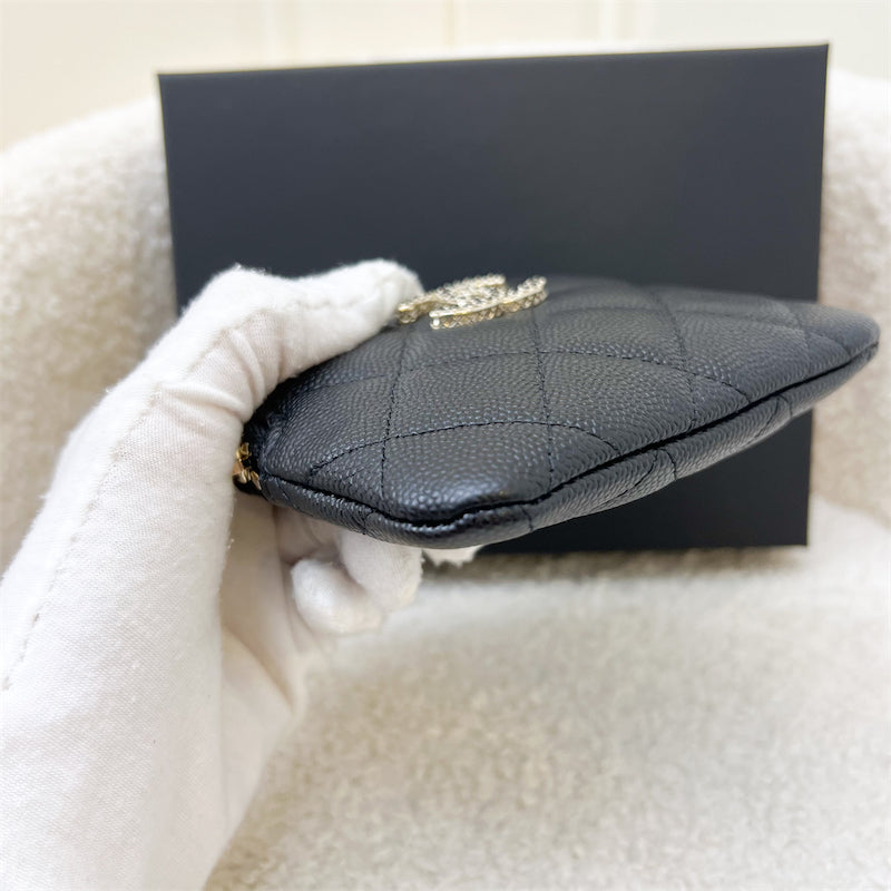 Chanel Seasonal Zipped Square Compact Wallet / Card Holder in Black Caviar and GHW (AP3402)