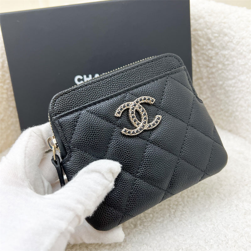 Chanel Seasonal Zipped Square Compact Wallet / Card Holder in Black Caviar and GHW (AP3402)