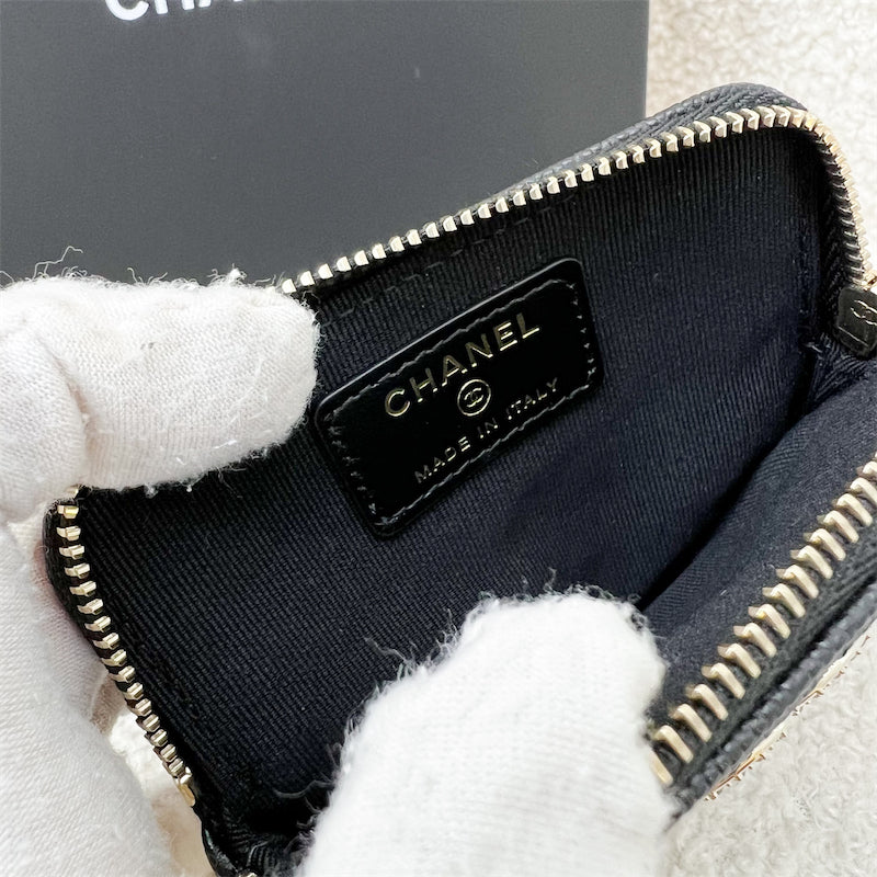 Chanel Seasonal Zipped Square Compact Wallet / Card Holder in Black Caviar and GHW (AP3402)