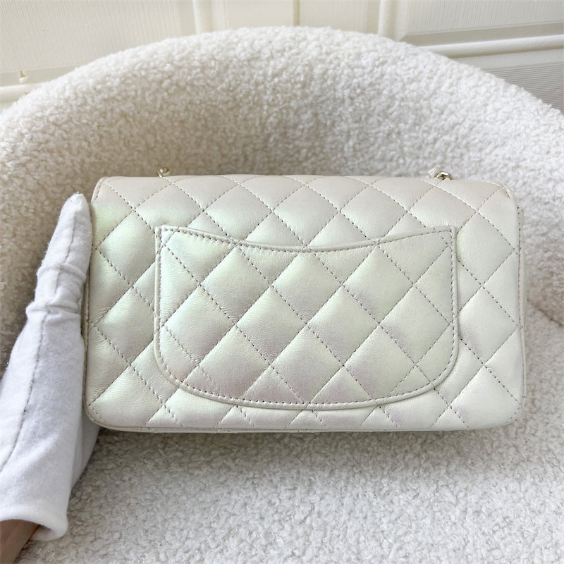 Chanel Classic Mini Rectangle Flap in 20B Iridescent Ivory Lambskin LGHW