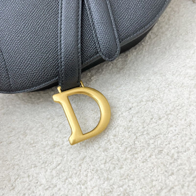 Dior Mini Saddle Bag In Black Grained Calfskin and GHW (Newer Version with Strap)