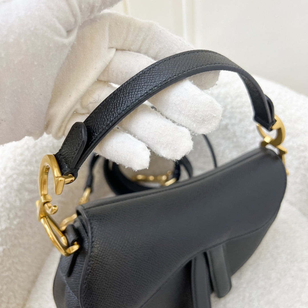 Dior Mini Saddle Bag In Black Grained Calfskin and GHW (Newer