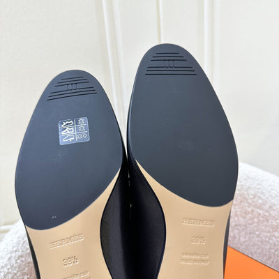 Hermes Paris Ladies Loafers in Noir Black Goatskin and PHW Sz 39.5