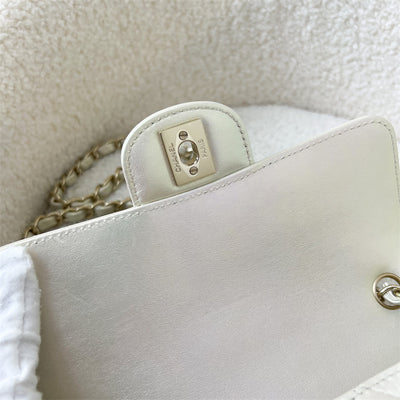 Chanel Classic Mini Rectangle Flap in 20B Iridescent Ivory Lambskin LGHW