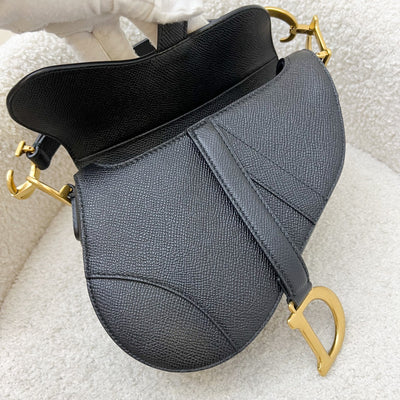 Dior Mini Saddle Bag In Black Grained Calfskin and GHW (Newer Version with Strap)