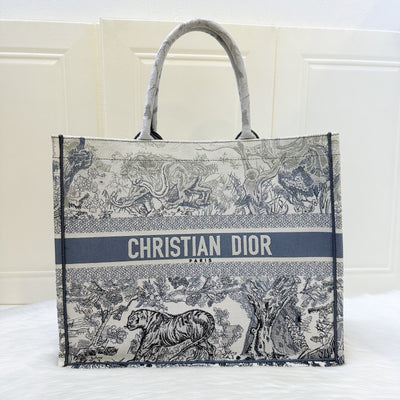 Dior Large Book Tote in Ombre Bluish Grey Toile De Jouy Canvas