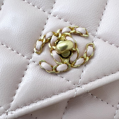 Chanel 24C Top Handle Wallet on Chain WOC in Rose Clair Pink Lambskin and AGHW (Model: AP3664)