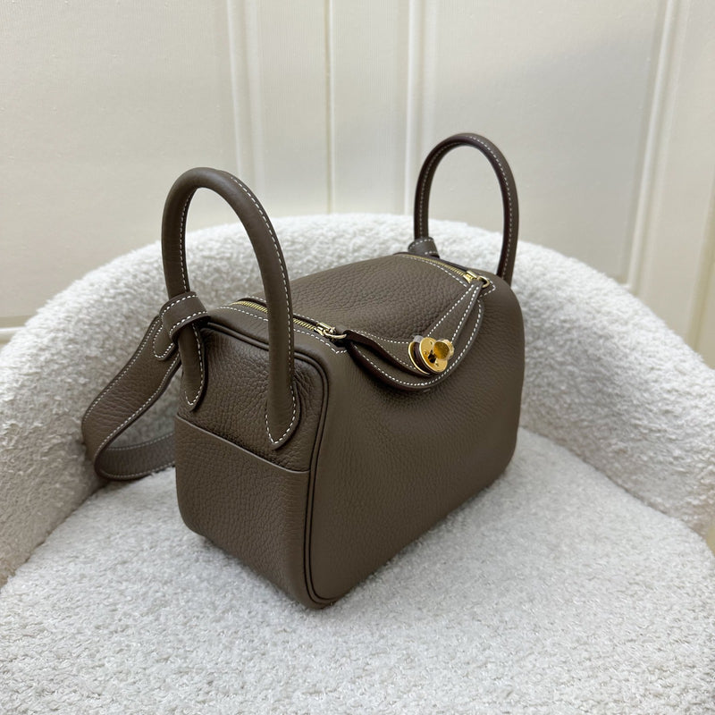 Hermes Mini Lindy in Etoupe Clemence Leather and GHW