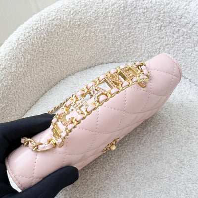Chanel 24C Top Handle Wallet on Chain WOC in Rose Clair Pink Lambskin and AGHW (Model: AP3664)
