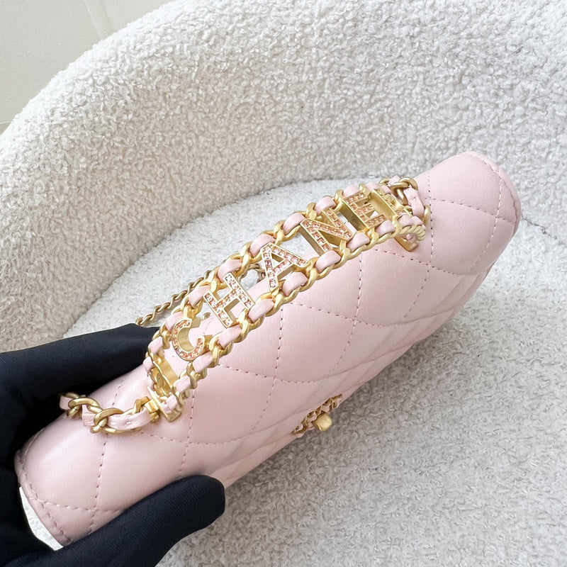 Chanel 24C Top Handle Wallet on Chain WOC in Rose Clair Pink Lambskin and AGHW (Model: AP3664)