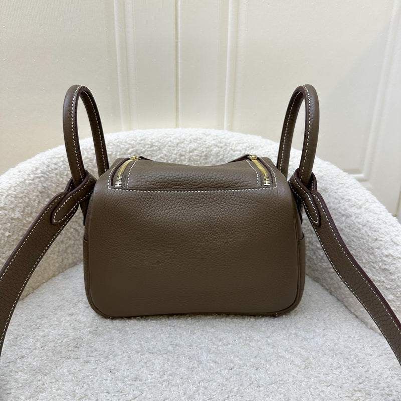 Hermes Mini Lindy in Etoupe Clemence Leather and GHW