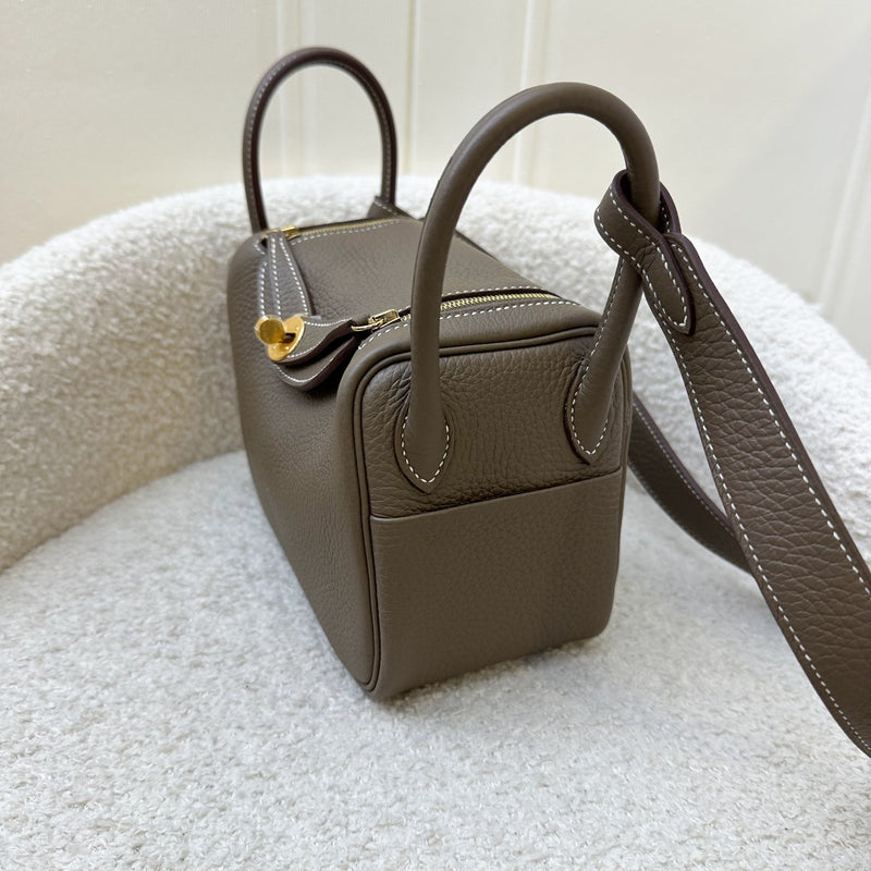 Hermes Mini Lindy in Etoupe Clemence Leather and GHW