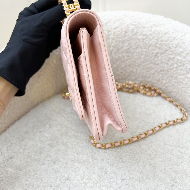 Chanel 24C Top Handle Wallet on Chain WOC in Rose Clair Pink Lambskin and AGHW (Model: AP3664)