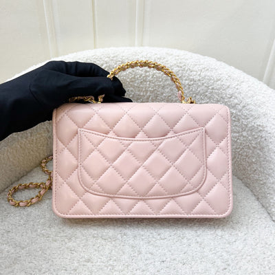 Chanel 24C Top Handle Wallet on Chain WOC in Rose Clair Pink Lambskin and AGHW (Model: AP3664)