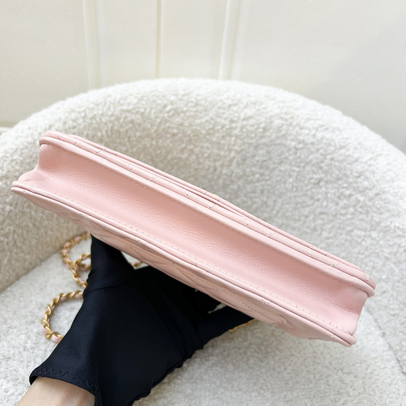 Chanel 24C Top Handle Wallet on Chain WOC in Rose Clair Pink Lambskin and AGHW (Model: AP3664)