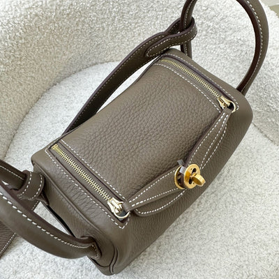 Hermes Mini Lindy in Etoupe Clemence Leather and GHW