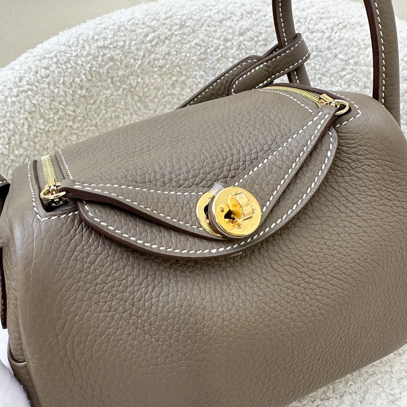 Hermes Mini Lindy in Etoupe Clemence Leather and GHW