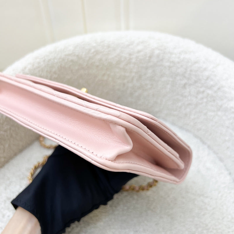 Chanel 24C Top Handle Wallet on Chain WOC in Rose Clair Pink Lambskin and AGHW (Model: AP3664)