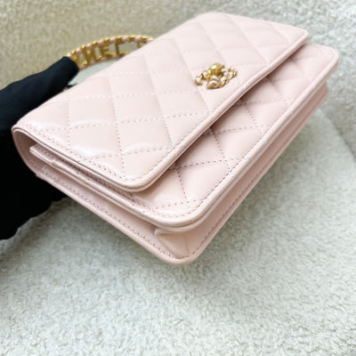Chanel 24C Top Handle Wallet on Chain WOC in Rose Clair Pink Lambskin and AGHW (Model: AP3664)