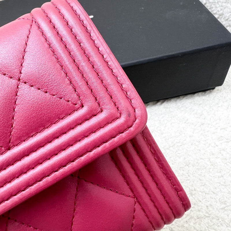 Chanel Boy Mid Length Wallet in Dark Pink Lambskin and RHW