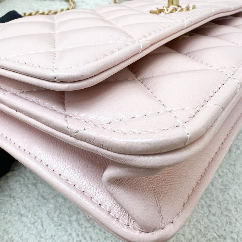 Chanel 24C Top Handle Wallet on Chain WOC in Rose Clair Pink Lambskin and AGHW (Model: AP3664)