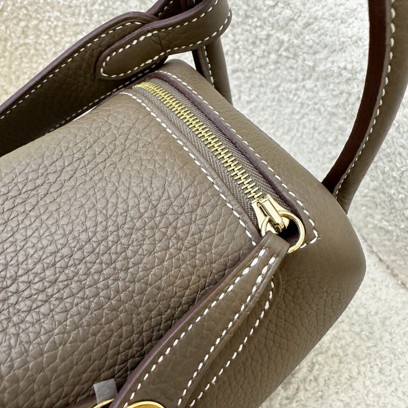 Hermes Mini Lindy in Etoupe Clemence Leather and GHW