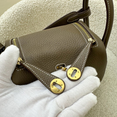 Hermes Mini Lindy in Etoupe Clemence Leather and GHW