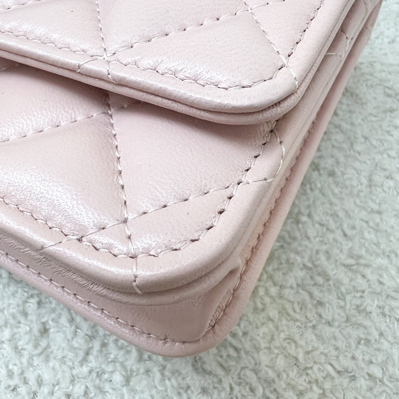 Chanel 24C Top Handle Wallet on Chain WOC in Rose Clair Pink Lambskin and AGHW (Model: AP3664)