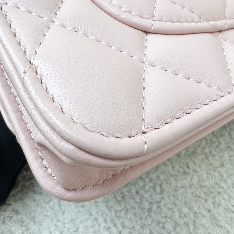 Chanel 24C Top Handle Wallet on Chain WOC in Rose Clair Pink Lambskin and AGHW (Model: AP3664)