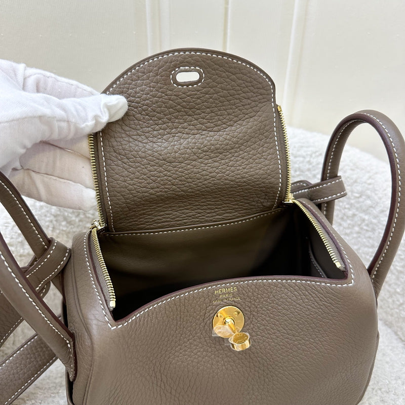 Hermes Mini Lindy in Etoupe Clemence Leather and GHW